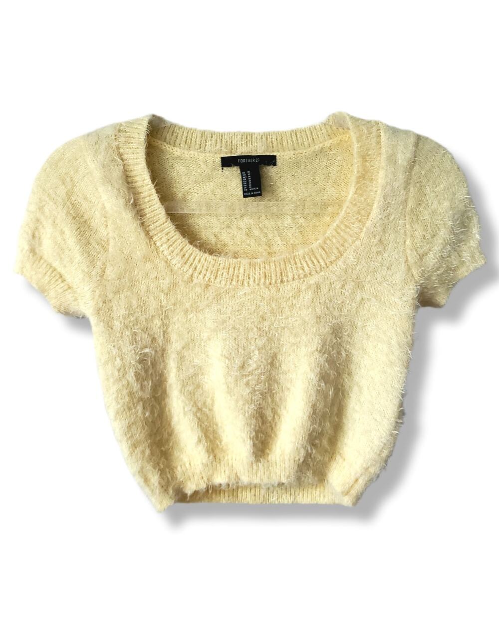 Pastel Yellow Baby Tee Sweater Top M Preppy Clean Girl Twee Tenniscore Coquette